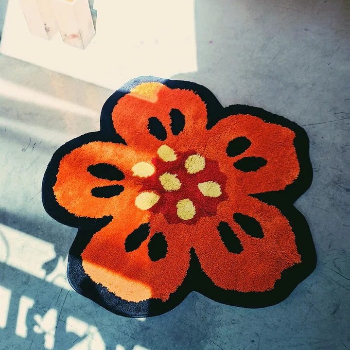 Rynx | Chic Tufting Floral Living Room Rug Light Begonia Bedroom Rug Area Floor Cushion Non-Slip Mat Doormat Aesthetic Home Decor