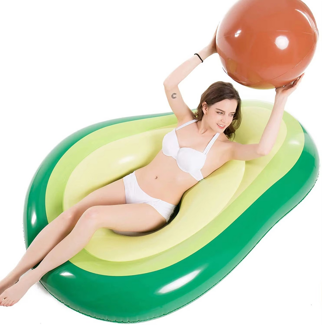 Lisslune | Inflatable Avocado Pool Float with Detachable Ball Toy