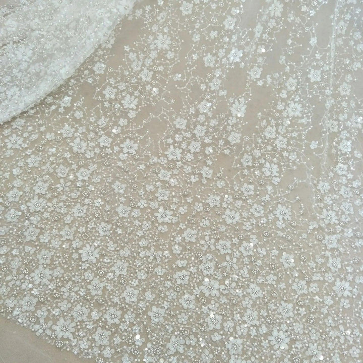 Lisslune | Exquisite Hot Beaded Lace for Bridal Fashion - 51 inches wide, sold by the yard