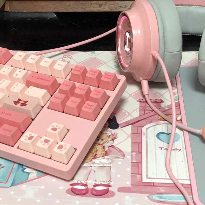 Lisslune | Shadowy Kawaii Pink Bunny Large Desk Mat - Cute, Functional and Non-Slip!