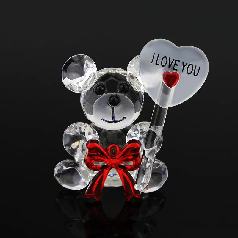 Lisslune | Crystal Bear Glass Rose - Valentine's Day Gift, Fashion Ornament, Wedding Home Decor