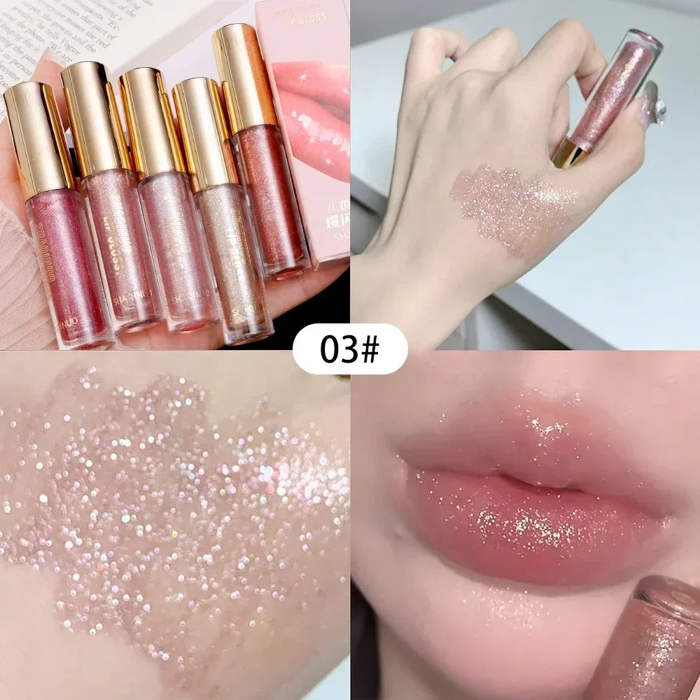 Rynx | Diamond Shiny Lip Gloss Waterproof Glitter Liquid Lipstick Long-lasting Shimmer Pearl Lip Lacquer Women Sexy Lip Tint Makeup