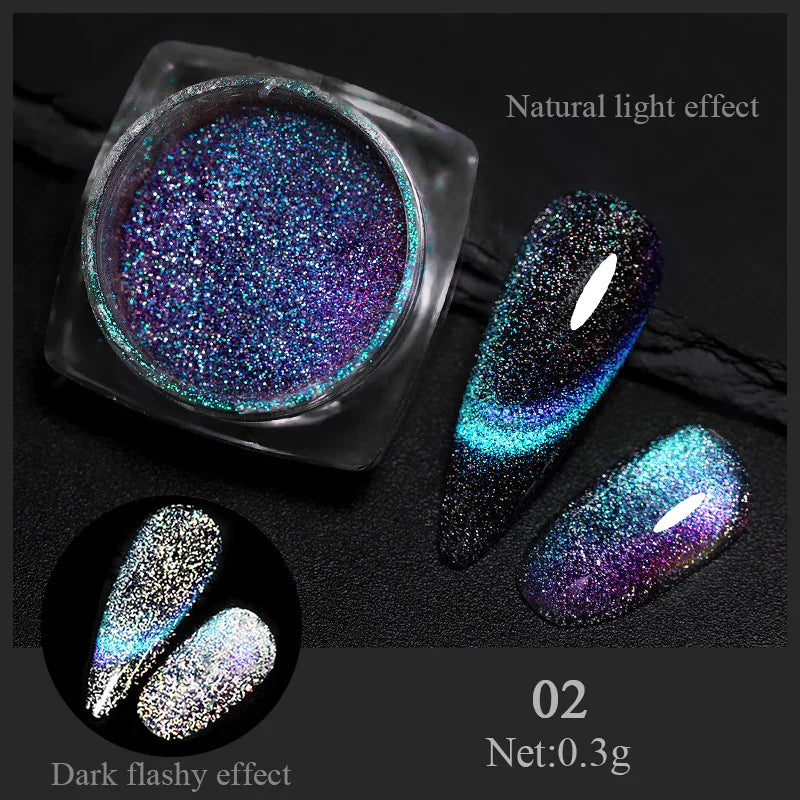 Rynx | Aurora Pearl White Nails Glitter Dust Chrome Gradient Rubbing on Powder Mirror Reflective Magnetic Pigment Nail Art Decorations