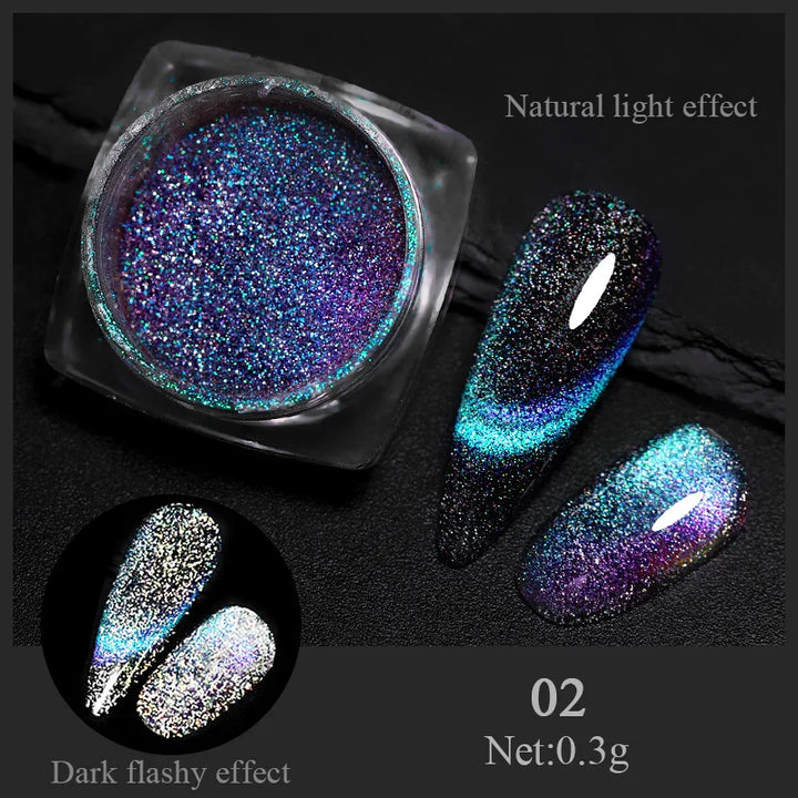 Rynx | Aurora Pearl White Nails Glitter Dust Chrome Gradient Rubbing on Powder Mirror Reflective Magnetic Pigment Nail Art Decorations