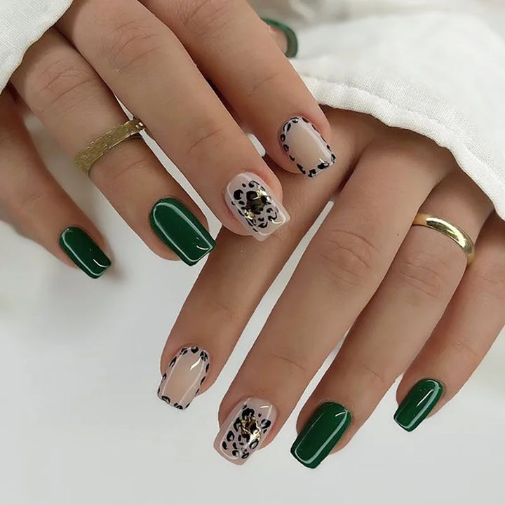 Rynx | Brown Leopard Gradient French Nail Art Red Bow Pearls False Nails Removable Ready-Made False Nails To Stick With Glue