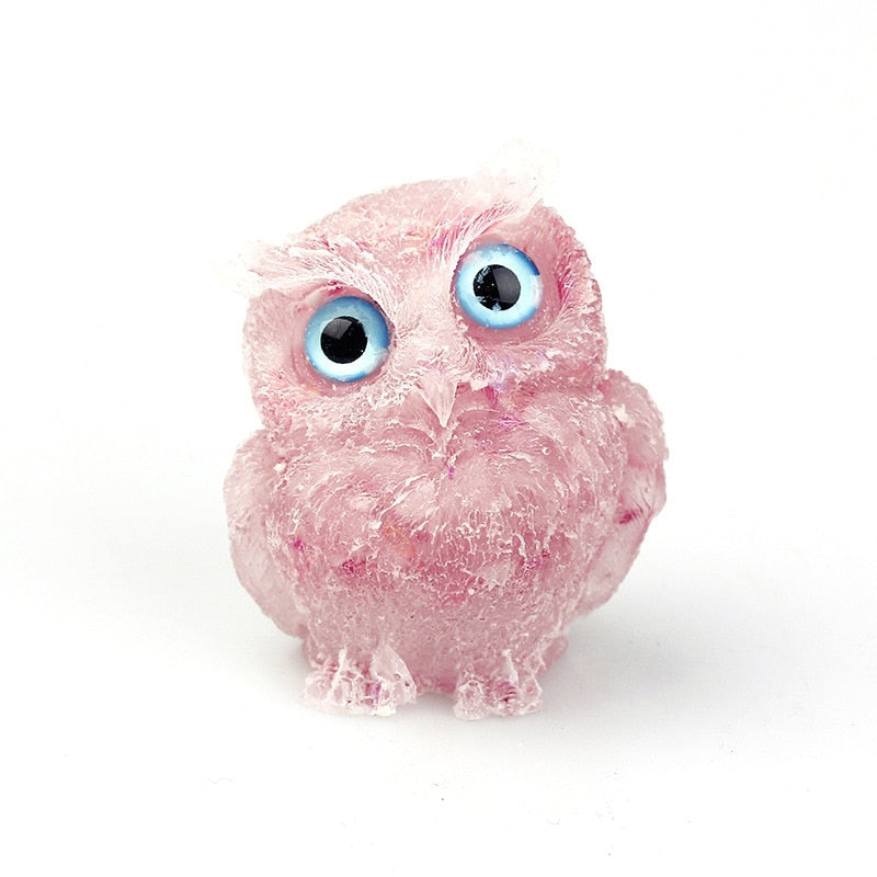 Lisslune | Natural Crystal Owl Figurine: Handmade Collector's Item