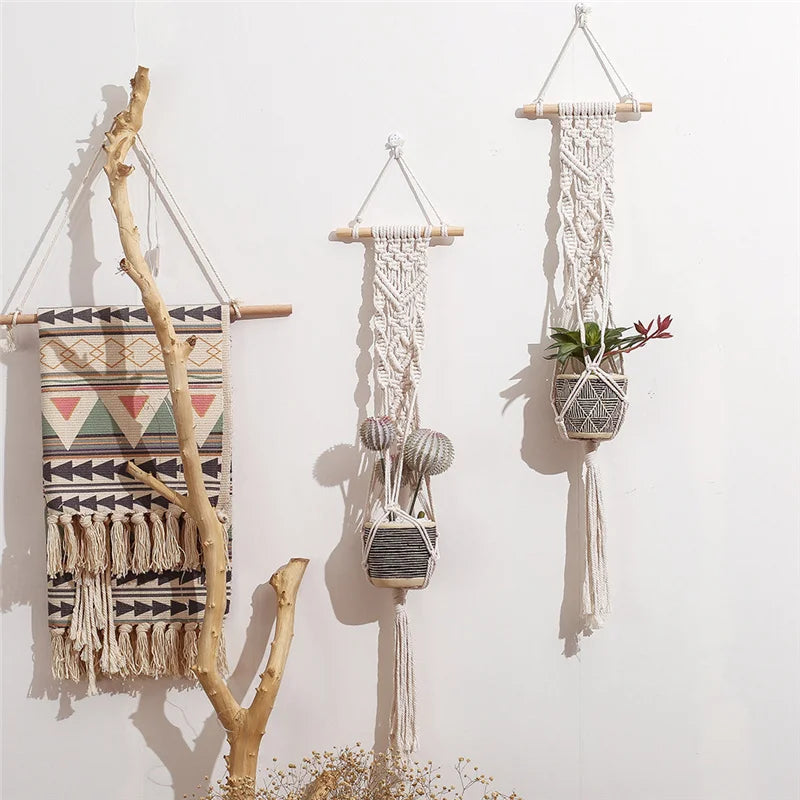 Rynx | Macrame planter wall hanging basket pot Bohemia air plant hanger holder flower planter hanger wall mini tapestry home decor