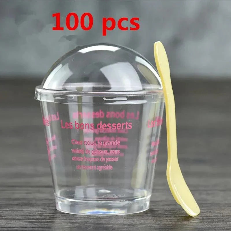 Lisslune | Elegant clear dessert cup collection with lids and spoons - Perfect for ice cream, yogurt, and mousse