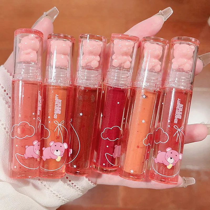 Rynx | Liquid Lipstick Crystal Glossy Lip Lacquer Mirror Cute Bear Lip Balm Waterproof Transparent Nude Lips Girl Makeup Korean Makeup