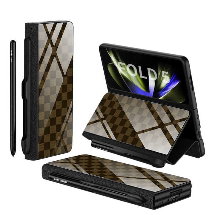 Lisslune | Shockproof Armor Case Glass Cover Stand Insert Card Leather Case for Samsung Galaxy Z Fold 5/4
