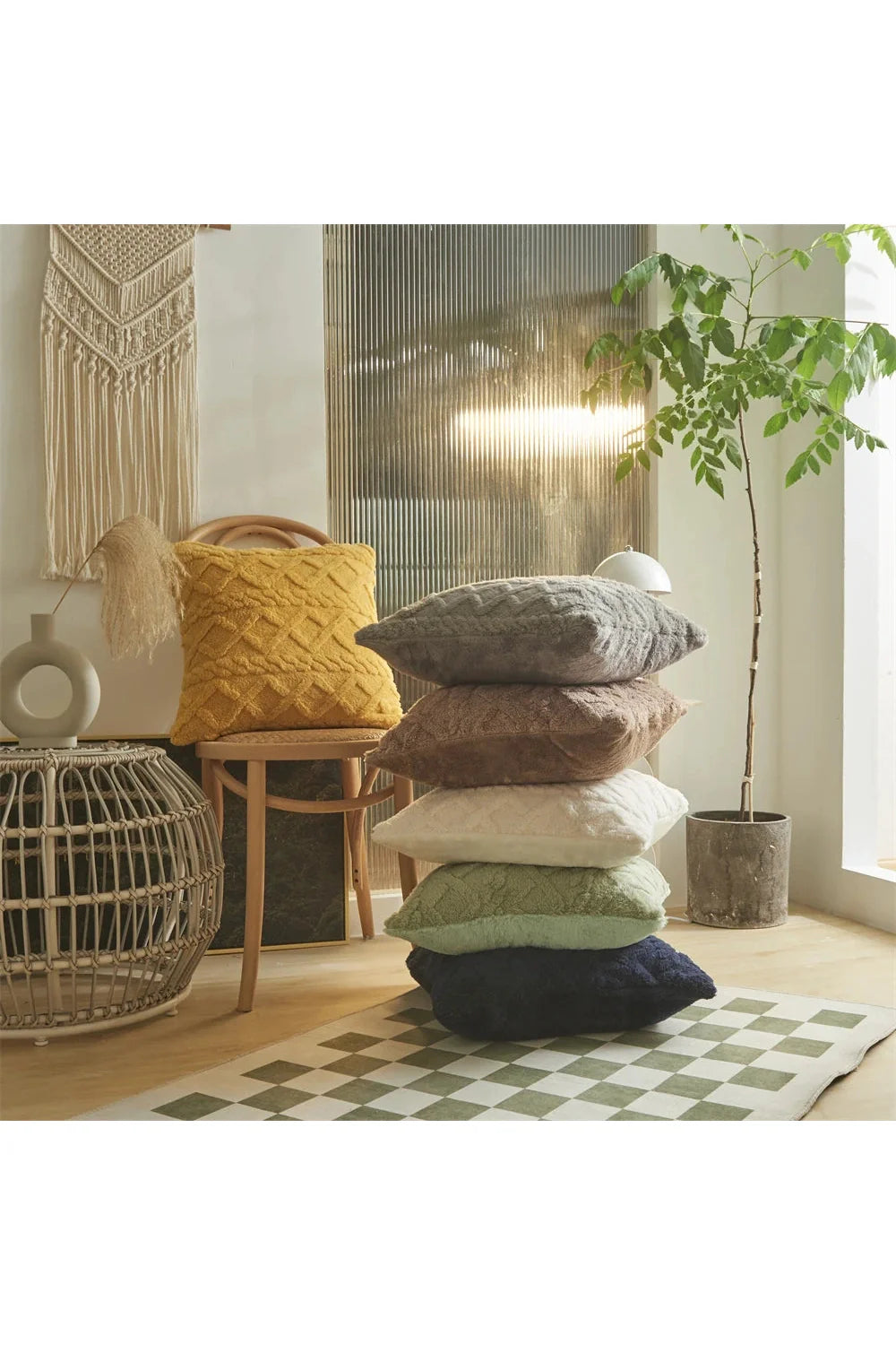 Lisslune | Geometric Plush Sofa Cushion Cover