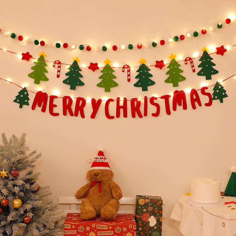 Rynx LED String Lights DIY Handmade Decorated Merry Christmas Holiday Hanging Home Room Background Pull Flag Banner Christmas Pendant