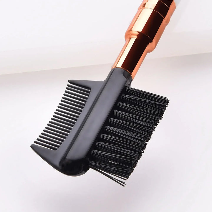 Rynx | Double-Sided Wooden Handle Eyebrow Brush Eyelash Brush 2 In 1 Professional Makeup Brush Eyelash Curler Diagonal Corner Brush