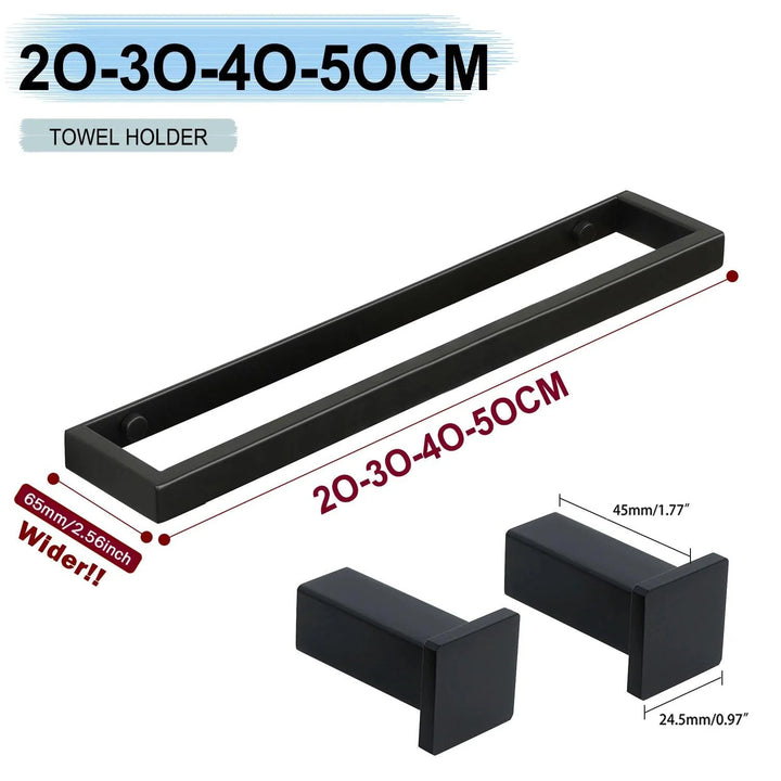 Lisslune | Versatile matte black stainless steel towel holder with adjustable size and flexible wall mounting