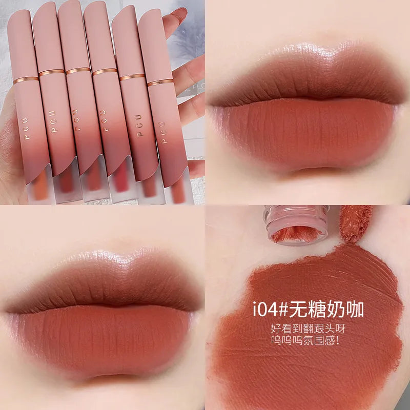 Rynx | Lipstick Matte Velvet Lip Mud Nude Matte Chocolate Lipstick Red Lip Tint Glass Korean Waterproof Long-lasting Makeup Women Cosmetics
