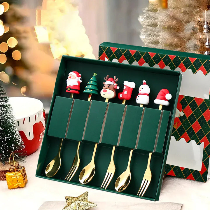 Lisslune | GoldParty Christmas Cutlery Set – Luxury Gold Spoon and Fork with Santa Claus Design