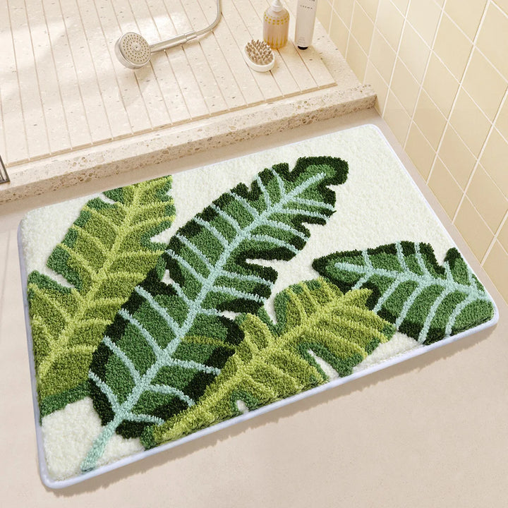 Rynx | Tufting Green Plants Bathroom Mat Soft Bedside Foot Rug Carpet Floor Mat Bath Mat Bedroom Foot Mat Aesthetic Home Space Neat Decor