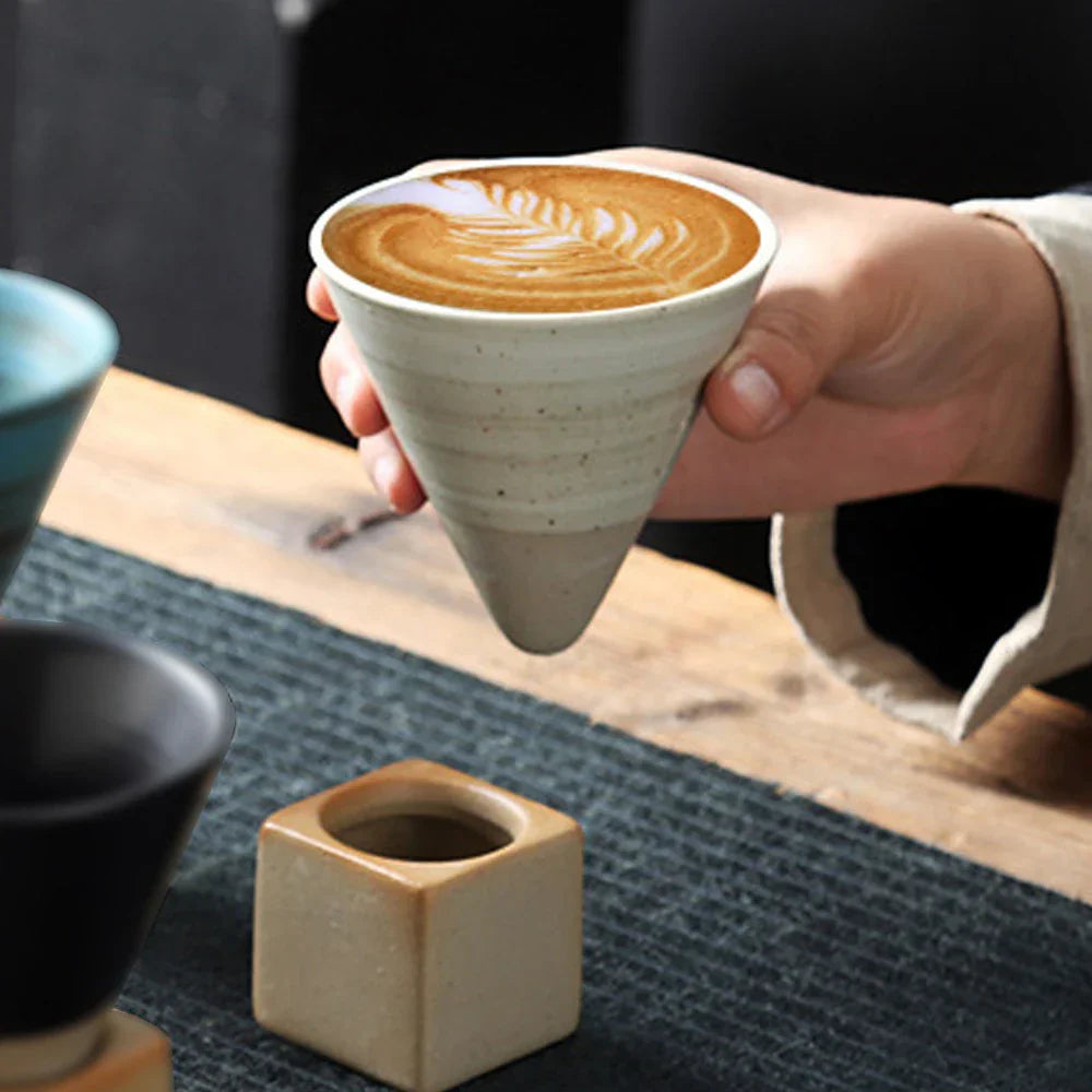 Lisslune | Japanese coffee cup with saucer, 1 piece, retro ceramic tea cup, mug, latte, espresso, pull0, flower cappuccino, new ceramic cup, 100 ml/3.5 oz