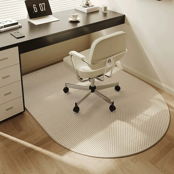 Lisslune | Round Office Chair Mat 100cm – Beige Striped Non-Slip Carpet Protector