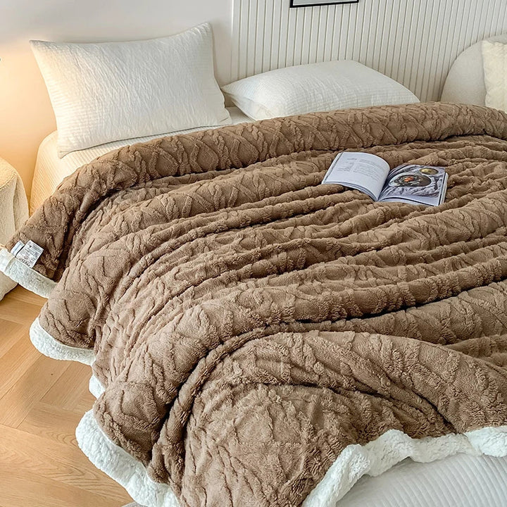 Rynx | Solid Fleece Blanket Bed Throw Blankets Thick Fluffy Warm Soft Travel Blanket Double Layer Plush Blanket Winter for Sofa Couch