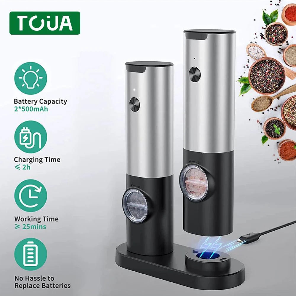 Lisslune | One-handed USB rechargeable electric spice mill set with adjustable grind size