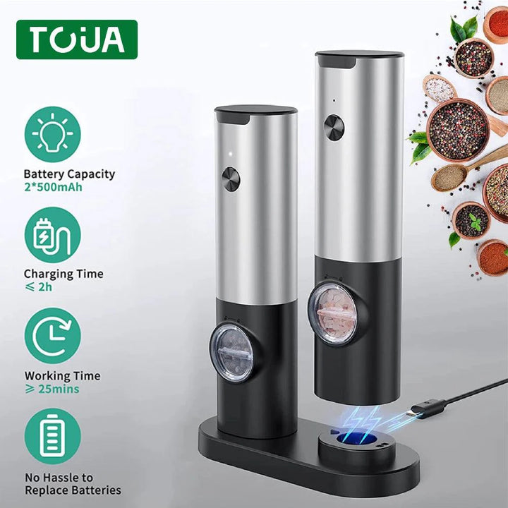 Lisslune | One-handed USB rechargeable electric spice mill set with adjustable grind size