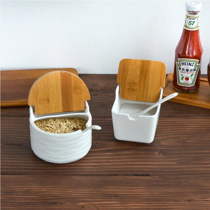 Lisslune | Chic European ceramic spice storage set with salt box & spice organizer