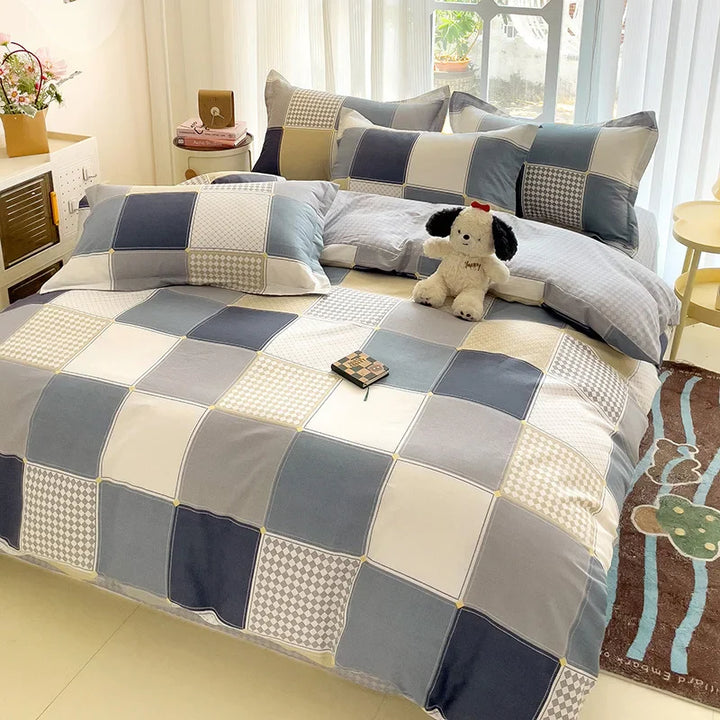 Rynx | 2024 Hot Japanese Style 100% Cotton Bedding Set Printed Four Piece Set Pure Cotton Sheet Set Duvet Cover Queen King Size