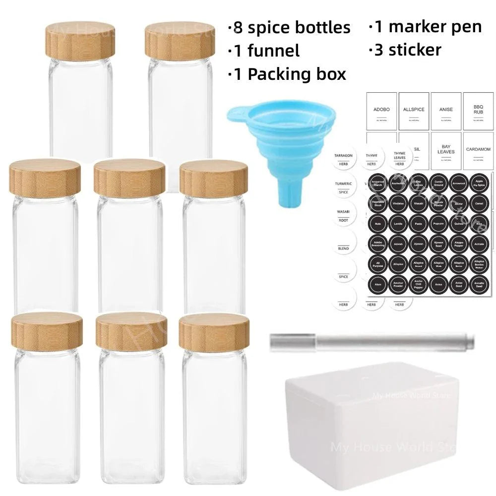 Lisslune | Elegant Glass Spice Jars with Bamboo Lids - 4oz Spice Containers for Organized Kitchen Storage