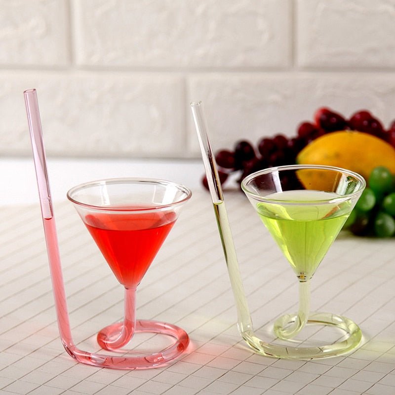 Lisslune | Creative spiral martini cocktail glass with straw