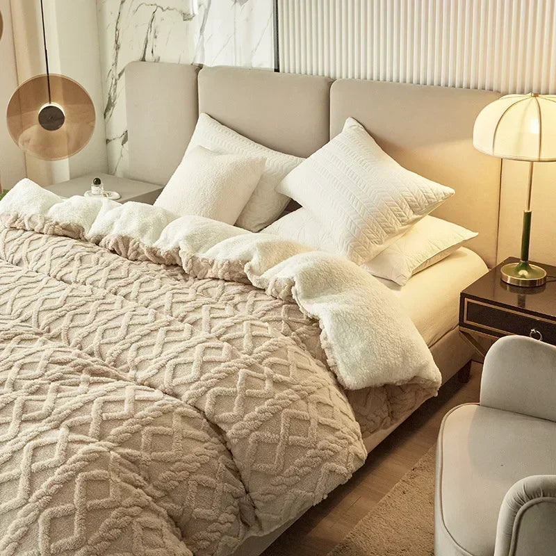 Rynx Tafu Velvet Warm Winter Bed Cover Blanket Dual Use Artificial Cashmere Duvet Cover Soft Warm Coral Fleece Comforter Cover