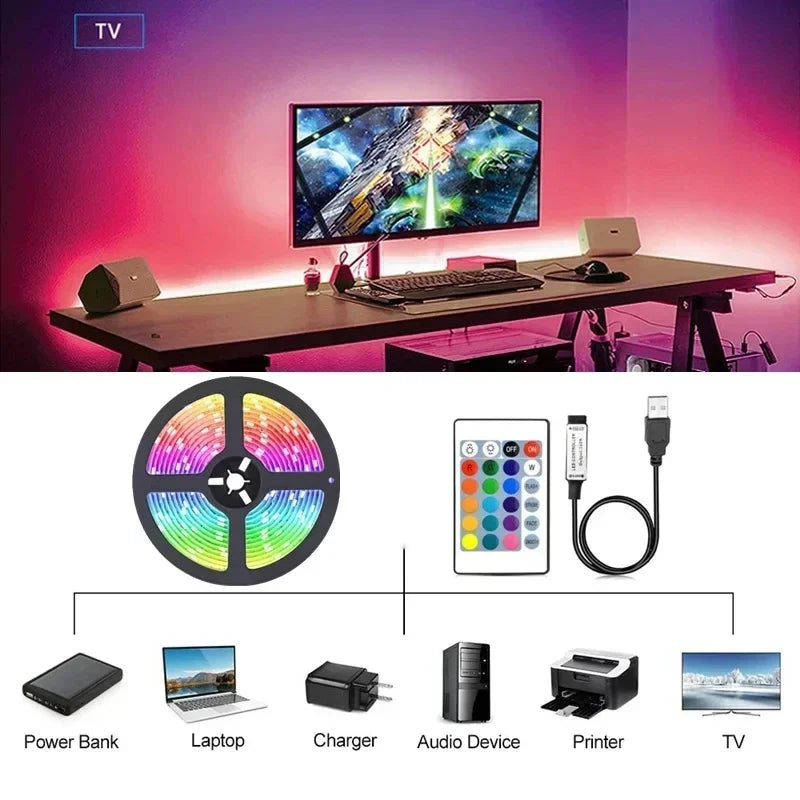 Lisslune | RGB 5050 LED Strip Light with Remote Control & App Control - USB-powered