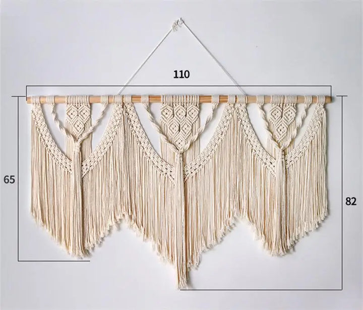 Rynx | Large Macrame Wall Tapestry Handcrafted Cotton Rope Tassel Pendant Wall Hanging Rug with Wooden Stick Handwoven Bohemia Tassel