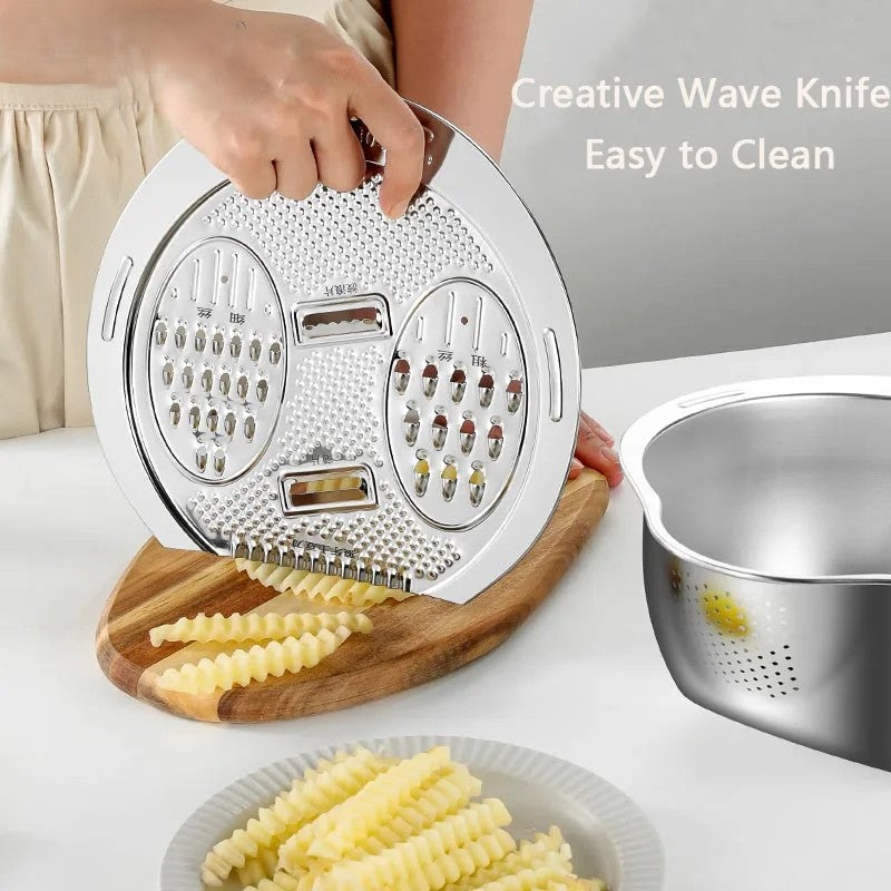 Lisslune | All-in-One Stainless Steel Kitchen Drain Slicer Bowl