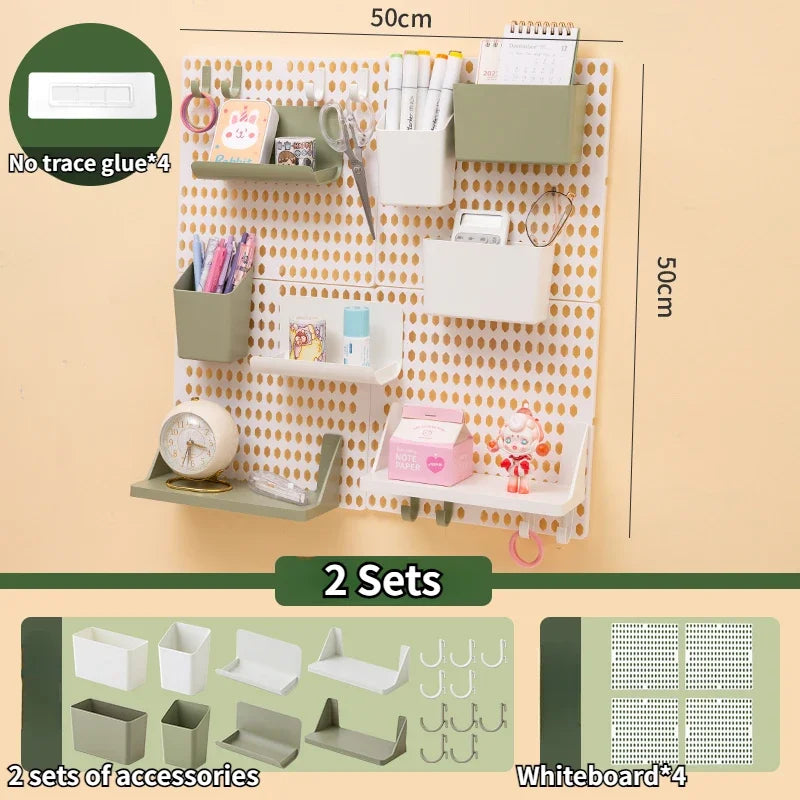 Rynx | Perforated Board Dormitory Wall Shelf Kawaii Home Decor No Drill Adhesive Student Study Wall Mounted Storage Shelf Organizer