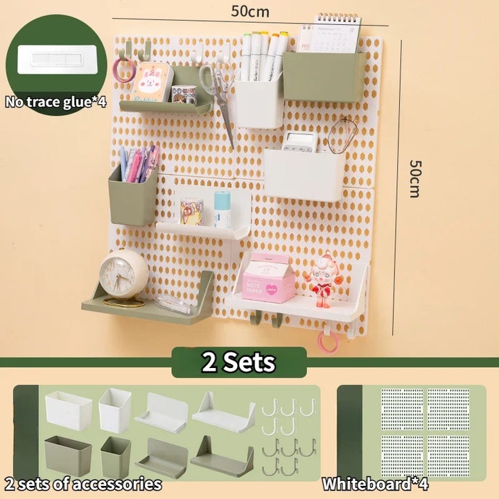 Rynx | Perforated Board Dormitory Wall Shelf Kawaii Home Decor No Drill Adhesive Student Study Wall Mounted Storage Shelf Organizer