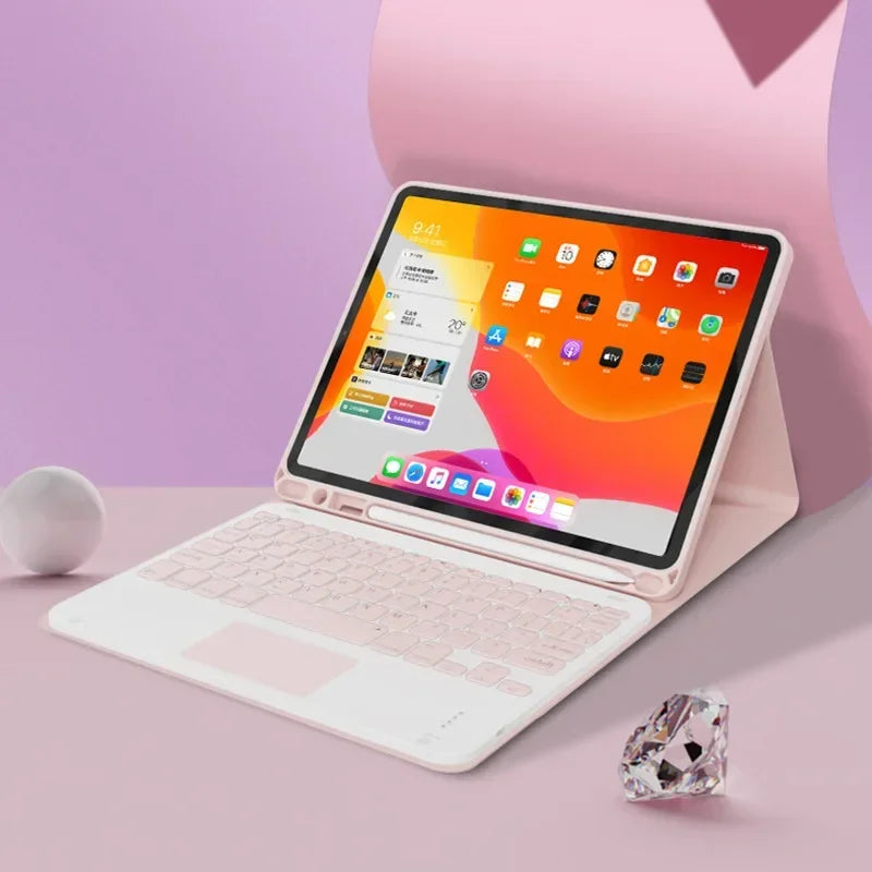 Lisslune | Spanische Tastaturhülle für iPad 10th Air 11 Air 5 4 10.9 Hülle 10.2 9th 8th Pro 11 10.5 Air 3 Wireless Magnet PU Flip Standhülle