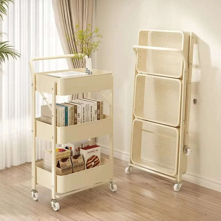 Rynx | Folding Storage Cart Shelf Kitchen Bathroom 3-tier Snack Shelves Bedroom Mobile Cart Storage Rack Organizer Cart