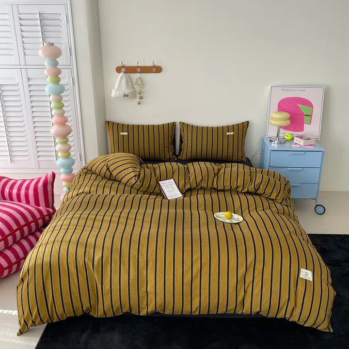 Rynx | Yellow striped bedding duvet cover set with pillowcase bedding single and double bed bedding duvet cover set queen/king double