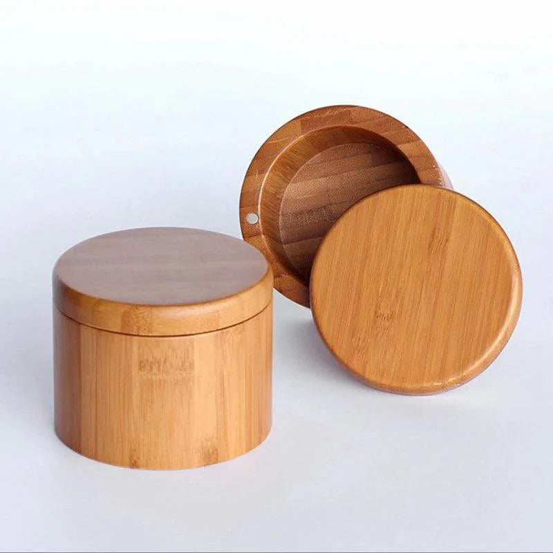 Lisslune | Bamboo salt box organizer with magnetic rotating lid - Stylish kitchen essential