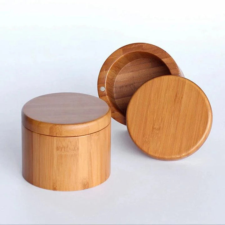 Lisslune | Bamboo salt box organizer with magnetic rotating lid - Stylish kitchen essential
