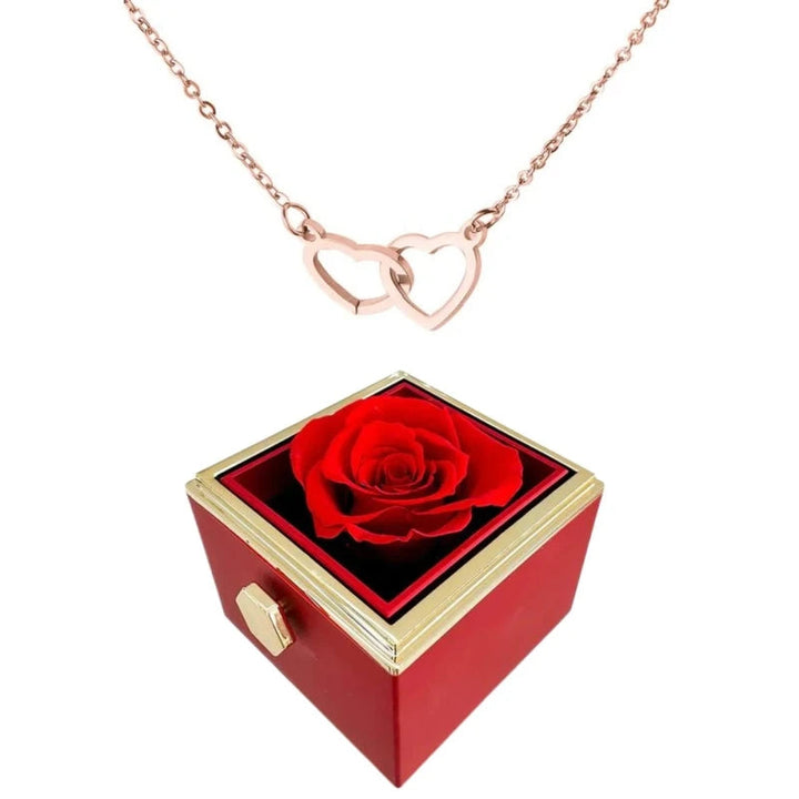 Lisslune | Two Hearts Necklace with Rotating Rose Gift Box