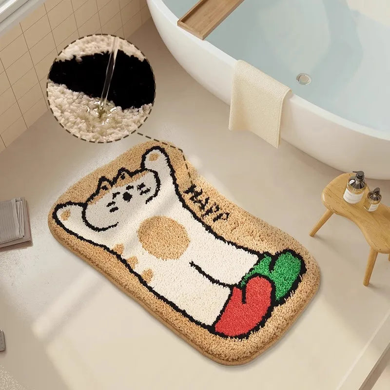 Rynx | Cute Tufting Cat Dog Bathroom Mat Cartoon Bathroom Rug Entrance Mat Floor Anti-Slip Pad Aesthetic Home Decor 40x70cm