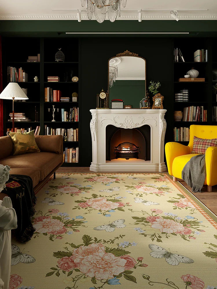 Rynx | American Flower Living Room Rug Vintage Art Bedroom Rug Classic Luxury Flower Oversized Alfombra Space Tapis Wallpaper 러그 carpet