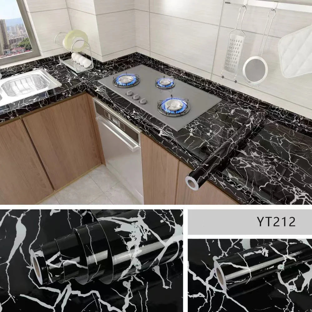 Lisslune | Marble Kitchen Oil-Proof Film - Self-Adhesive Waterproof Wallpaper for Stove, Countertop, Cabinet, Tile Renovation