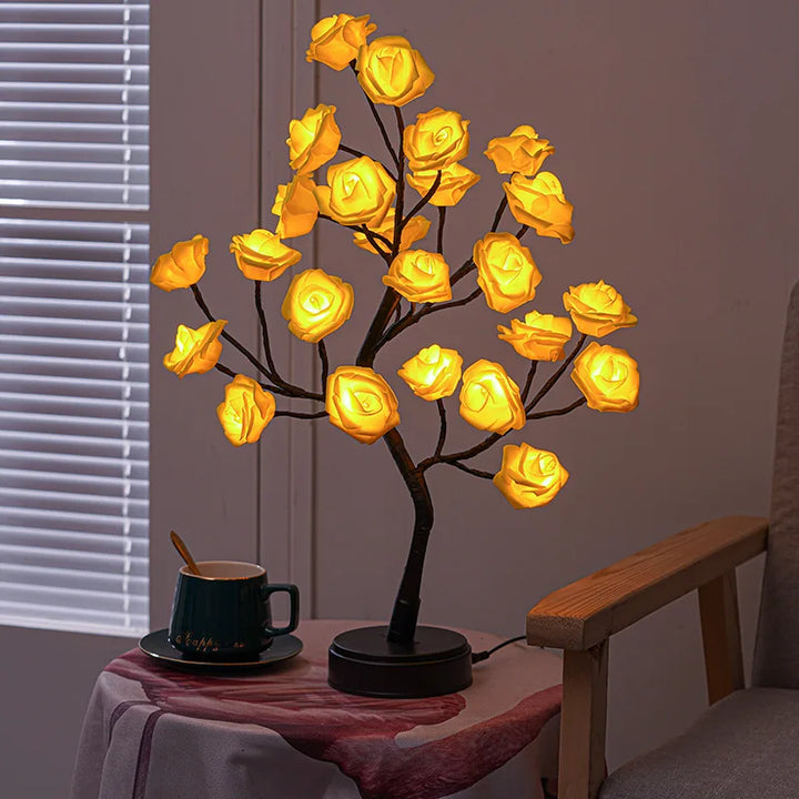 Lisslune | RGB Rose Flower Tree Lights 24LED USB Battery Table Lamp Fairy Night Light Home Party Christmas Wedding Bedroom Decoration Gift