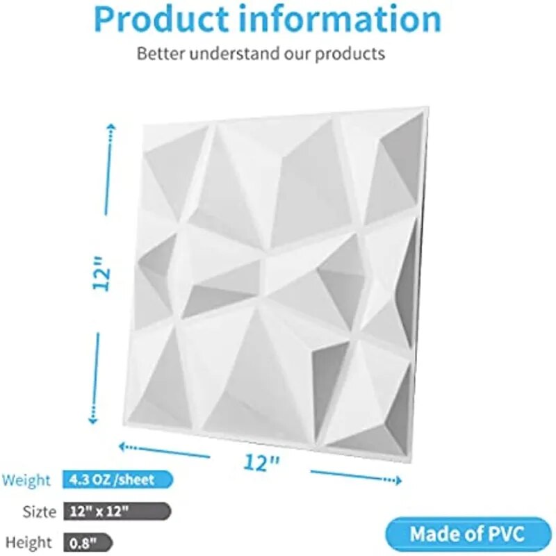 Lisslune | 3D Diamond Design Decorative Matt Wall Panel Stickers