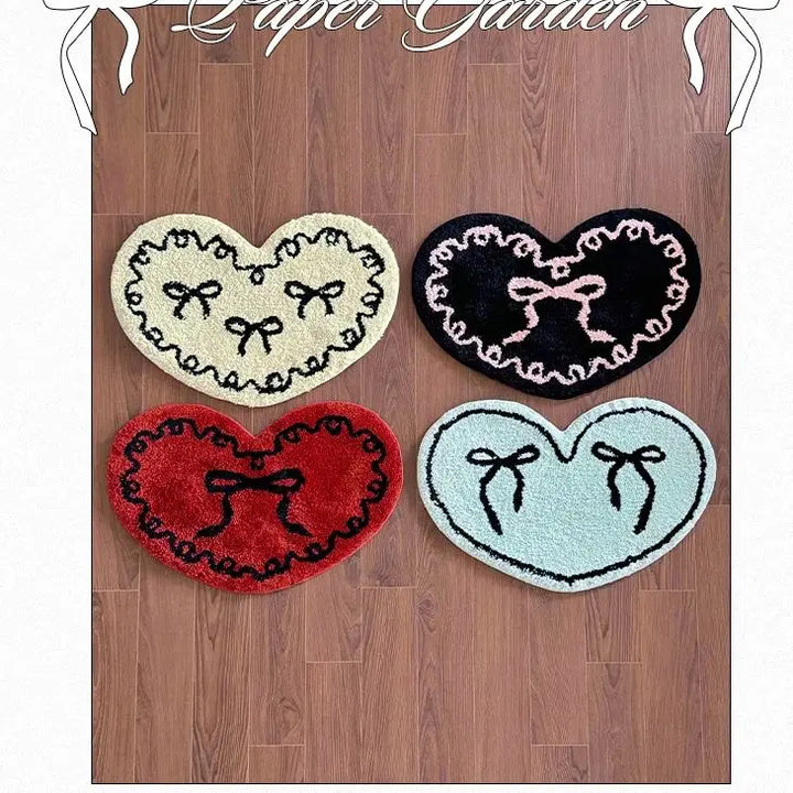 Rynx | Heart-Shaped Bow Pattern Tufted Rug Bathroom Soft Plush Anti-Skid Doormat Fluffy Thick Tufted Room Entry Mat