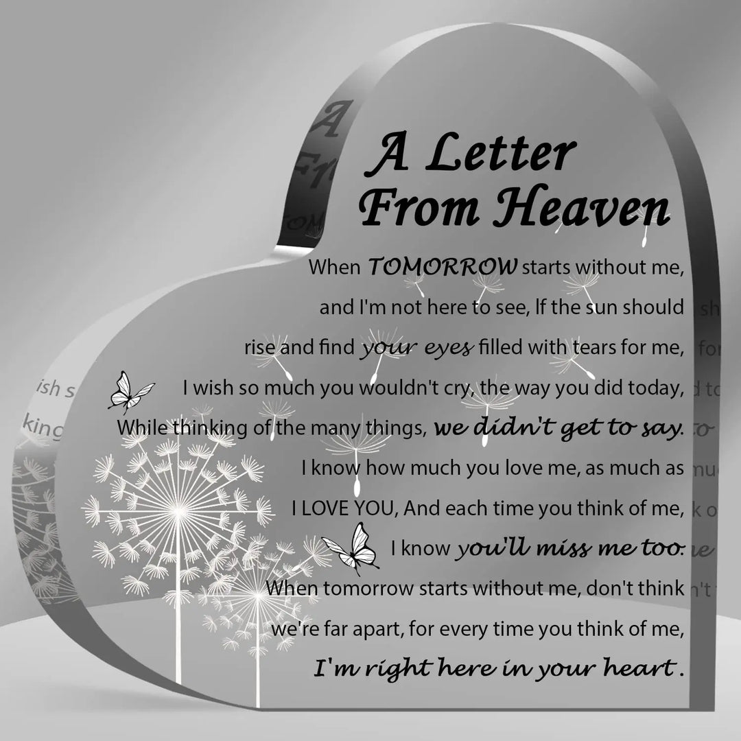 Rynx | Bird Angel Sky Print Acrylic Heart Plaque Durable Memorial Gift for Loss of Mom Dad Grandma Grandmother Table Decoration