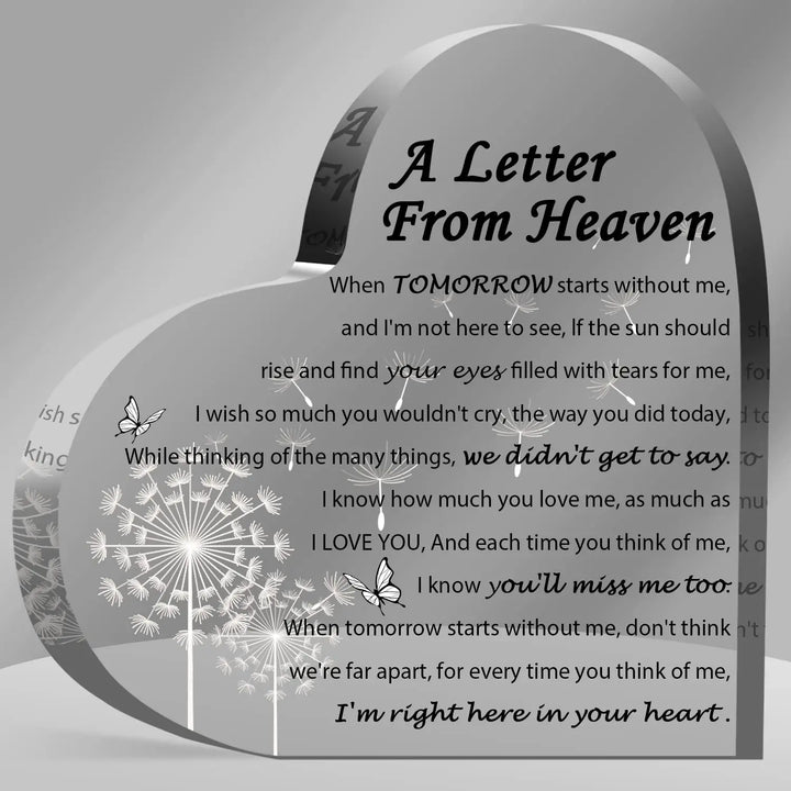 Rynx | Bird Angel Sky Print Acrylic Heart Plaque Durable Memorial Gift for Loss of Mom Dad Grandma Grandmother Table Decoration